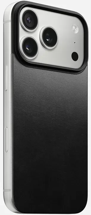 Nomad Magnetic Leather Back – odinis MagSafe dėklas, juodas, skirtas iPhone 17 Pro