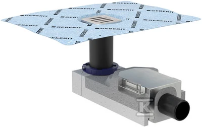 Geberit dušas traps ar resti 80x80, DN50, horizontāls, paredzēts 90–220 mm grīdas augstumam