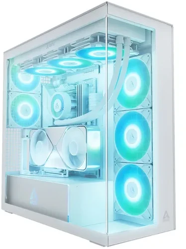 „Arctic Xtender“ (Baltas) skaidrus langas su vertikaliu GPU laikikliu