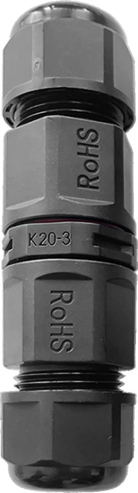 Konektor Tiesus kabelinis jungiklis su greito prijungimo jungtimi IP68, 3x4mm2, 400V/20A