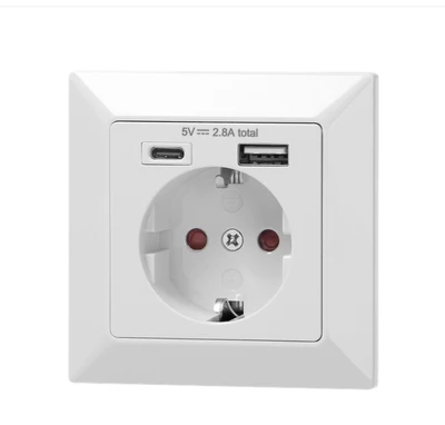 Orno Viengubas elektros lizdas 2P+Z (Schuko) su USB-A ir USB-C jungtimis