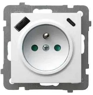 Ospel GP-1GZPUSBAC/m/18 AS Viengubas lizdas su įžeminimu, srovės kelio skląsčiais, su USB įkrovikliu A+C, sidabrinis GP-1GZPUSBAC/m/18