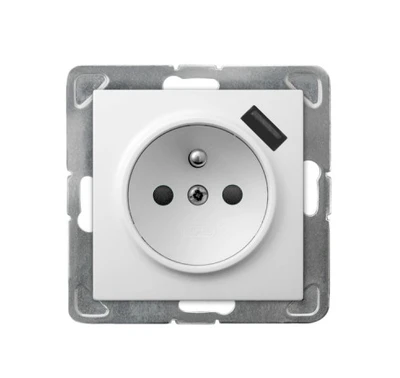 Ospel IMPRESJA Vienvietis lizdas su/su langinėmis baltos spalvos su USB įkrovikliu GP-1YZPUSB/m/00USB GP-1YZPUSB/m/00