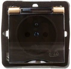 Ospel Socket Impresja atsparus purslams su įžeminimu IP-44 auksiniu metaliniu dūmų dangteliu (GPH-1YZ/m/28/d)