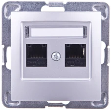 Ospel Kompiuterio lizdas Impresja dvigubas RJ45 kat.5e sidabras (GPK-2Y/K/m/18)