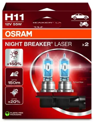 OSRAM Automobilinės lemputės NIGHT BREAKER LASER +150% H11 55W 12V PGJ19-2 2vnt