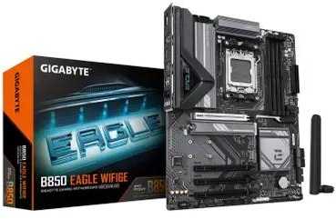 Pagrindinė plokštė Gigabyte B850 EAGLE WIFI6E | Procesorių šeima AMD | Procesoriaus lizdas AM5 | DDR5 | Palaikomos standžiojo disko sąsajos SATA, M.2 | SATA jungčių skaičius 4