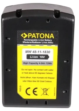 PATONA Replacement battery Milwaukee M18 2696-24, 48-11-1828 18 V 4000 mAh Li-Ion Juodas