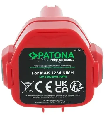 Patona Akumuliatorius įrankiui 12V 3300mAh Ni-MH, skirtas vietoje Makita 1200, 1201, 1220, 1222, 1233, 1234, 1235, 1201A, 192598-2, 192681-5, 192698-2