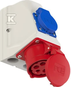 PCE Combi lizdas CEE 16A 400V 3P + Z + N + 230V su kištuku, laidas pagal IP44 9215-6F.