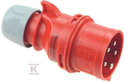 PCE nešiojamas kištukas (fazės perjungiklis) 16A 5P 400V raudona IP44 - 7015-6