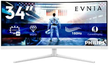 Monitorius „Mmd“ monitoriai, „PHILIPS“ 34 colių, 3440x1440, VA, 130 mm, „EVNIA 5000 Ambiglow Curved“, WQHD, 180 Hz, greitas VA, 1 ms, GtG HDR10, USB, 4x USB 3.2