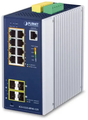 Šakotuvas PLANET Industrial 8 prievadų GE PoE+ 2*1G SFP+ 2*2,5G SFP - 8 prievadų valdomas L2+ gigabito Ethernet (10/100/1000) Maitinimas per Ethernet (PoE) Aliuminio, Mėlyna