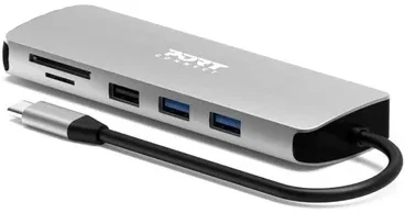 „Port Designs PORT CONNECT USB-C 1× 4K“ prijungimo stotelė, 9 viename, aliuminio dizainas, 85 W PD, sidabrinis