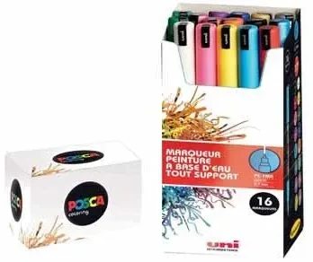 Dėlionė Carruzzo POSCA uni PC-1MR, 16 pcs žymeklis 16 vnt Taškinis antgalis Juoda, Mėlyna, Auksas, Žalia, Oranžinė, Rožinė, Raudona, Sidabras, Violetinė, Balta, Geltona