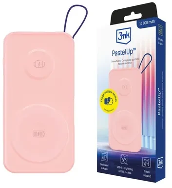 3MK Powerbank PastelUp 10,000mAh 22.5Wz Magsafe +charging Apple Watch rožinės spalvos