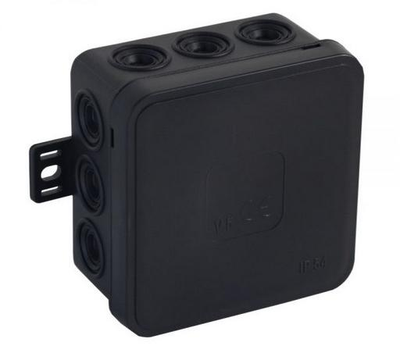 Tuščia ant paviršiaus montuojama dėžutė su 12 įvadų VIPLAST V5 click Juodas IP54 75x75x41mm 035-05