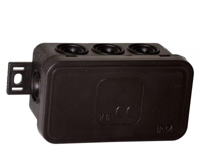 Tuščia ant paviršiaus montuojama dėžutė su 8 įvadais VIPLAST V8 click Juodas IP54 80x45x41mm 038-05