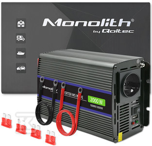 QOLTEC 51926 Monolitinis įtampos keitiklis 2000 MS Wave / 12V iki 230V / 1000/2000W / USB