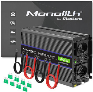 QOLTEC 51928 Monolitinis įtampos keitiklis 4000 MS Wave / 12V iki 230V / 2000/4000W / USB