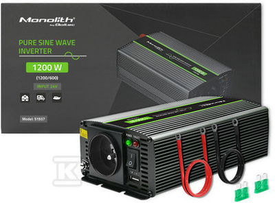QOLTEC 51937 grynos sinusinės bangos keitiklis, monolitinis / 600 W / 1200 W / 24 V–230 V