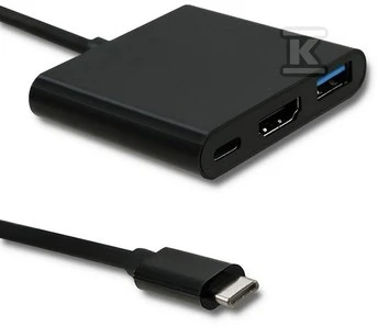 QOLTEC 50430 Qoltec Adapteris USB 3.1 typC Male / HDMI AF + USB AF + USB 3.1 typC juodas
