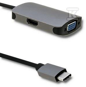Qoltec USB adapteris Type C male / HDMI Female | VGA Moteris
