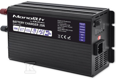 Qoltec Intelligent kroviklis Monolith LiFePO4 AGM GEL SLA akumuliatoriams | 20A | 24V
