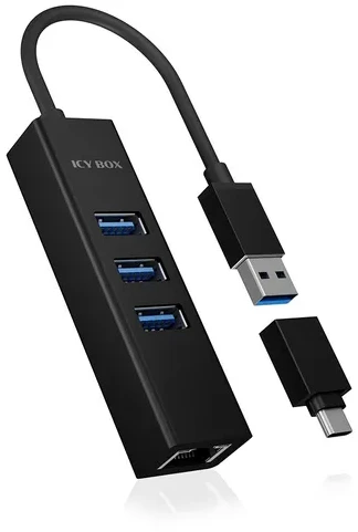 „Raidsonic“ | 4 privatūs įrenginiai, palaikantys USB 3.0 A tipo, C tipo, gigabito LAN | „Icy Box IB-HUB1419-LAN“