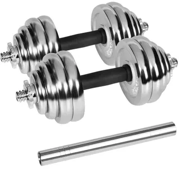 REBEL ACTIVE chromuoti reguliuojamo svorio hanteliai dėkle, 30 kg, su štanga