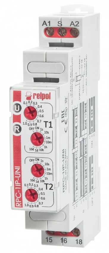„Relpol“ laiko relė 1P 1 sek.–10 dienų 12–240 V AC/DC 50/60 Hz ciklinis veikimas RPC-1IP-UNI (863189)