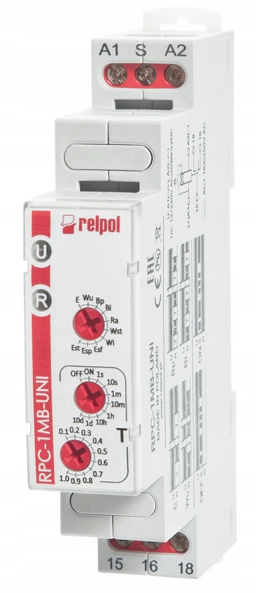 „Relpol“ laiko relė 1P 1 sek.–10 dienų 12–240 V AC/DC 50/60 Hz įjungimo delsa RPC-1SA-UNI (863190)