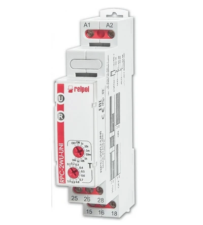 „Relpol“ laiko relė 2P 1 sek.–10 dienų 12–240 V AC/DC 50/60 Hz ĮJUNGIMO delsa RPC-2WU-UNI (863197)