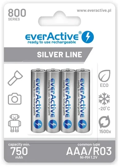 Įkraunamos baterijos everActive Ni-MH R03 AAA 800 mAh Sidabrinis Line
