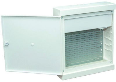 Sabaj System Sabaj Ant paviršiaus montuojama multimedijos spintelė Multialfa plastikinė 310x360x105mm baltos durys, skląstis MULTIALFA 360 BD 5-012MULTIALFA 360 BD