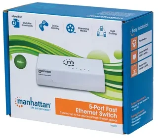 Šakotuvas „Manhattan Fast Ethernet“ biuro jungiklis, 5 prievadų, kompaktiškas, plastikinis, 560672