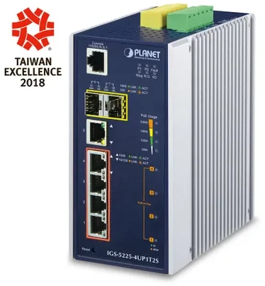 Šakotuvas PLANET IGS-5225-4UP1T2S tinklo jungtys Valdomas L2+ Gigabit Ethernet (10/100/1000) PoE palaikymas Mėlyna, Sidabrinė