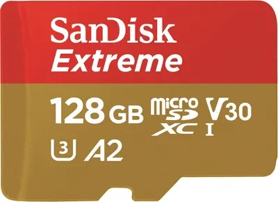 „SANDISK Extreme Micro SDXC 128GB“ veiksmo kameroms ir dronams + SD adapteris + 1 metų „RescuePRO Deluxe“ garantija iki 190 MB/s ir 90 MB/s skaitymo / rašymo greičių, A2, C10, V30, UHS-I, U3.