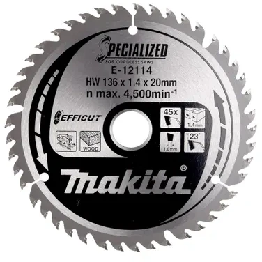 Makita T.C.T. pjūklas 136X1.4X20mm 23° T45 EFFICUT E-12114