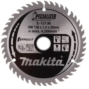 Makita T.C.T. pjūklas 136X1.4X20mm 23° T45 EFFICUT E-12114