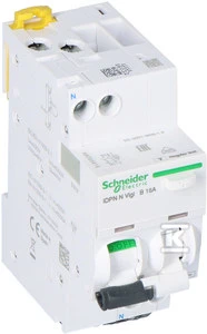 Schneider Electric „Schneider“ liekamosios srovės pertraukiklis 2P 16A B 0,03A tipo AC iDPN N VIGI (A9D55616)