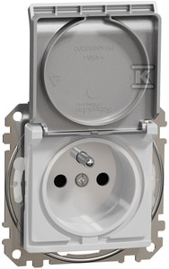 Schneider Electric Sedna Design, 2P+PE lizdas su IP44 langinėmis, sidabrinis aliuminis