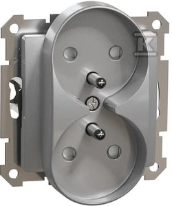 Schneider Electric Sedna Design, Lizdas 2x2P+PE su przesłonami do systemu ramkowego, Sidabrinė aliuminio