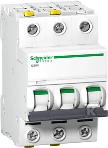 Schneider Electric grandinės pertraukiklis 3P C 6A 6kA AC iC60N - A9F04306