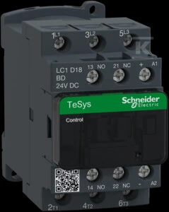 Schneider Electric Schneider maitinimo kontaktorius 3P 18A 24V DC 1NO 1NC - LC1D18BD