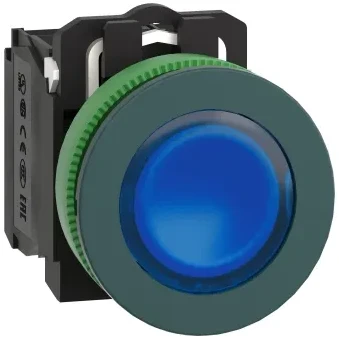 Schneider Electric Harmony XB5 mygtukas su pašvietimu plokščias plastikas. mėlyna fi30 integruotas LED 24 V AC/DC 1Z + 1R XB5FW36B5