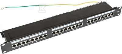 Securitynet TKH Panel Cat.6 19 colių 1U, 24xRJ45 FTP juoda su lentyna CCAS-PA6-24STP-O-2