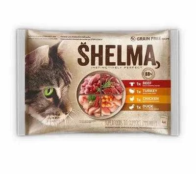 Kačių Maistas - SHELMA Drėgnas Kačių Maistas 340g Vištiena, Kalakutiena, Jautiena, Antiena