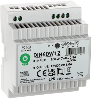 Mpl Power Oem Maitinimo šaltinis DIN60W12 montuojamas ant DIN bėgio 12V 5A 60W