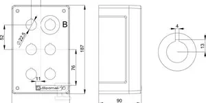 Spamel SP22K6 kasetės techninis brėžinys su matmenimis